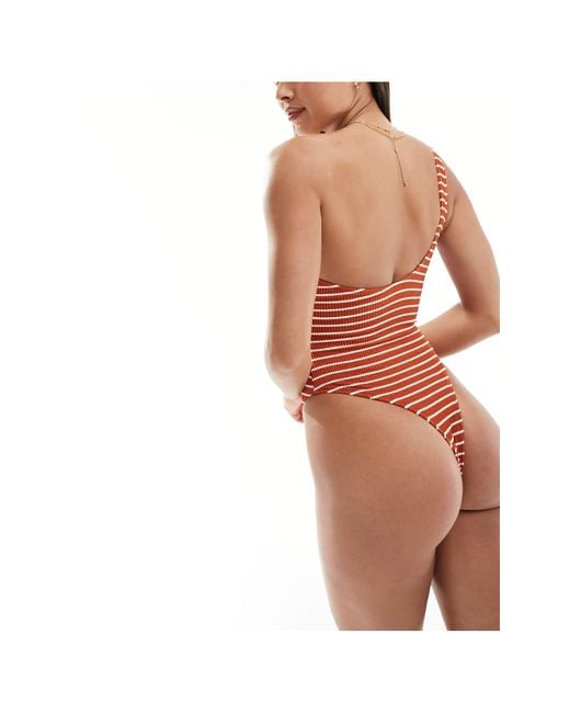 Free Society Multicolor Stripe Crinkle One Shoulder Swimsuit