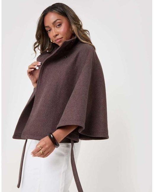 Threadbare Brown Faux Wool Cape Coat