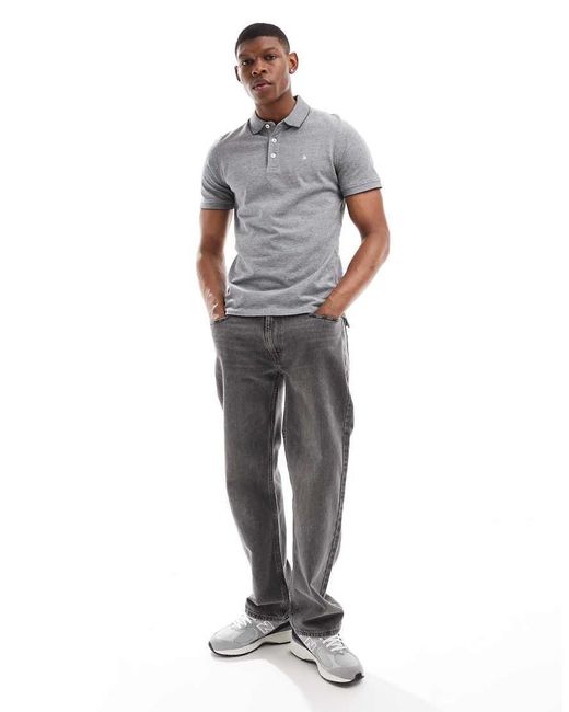 Jack & Jones Gray Pique Polo for men