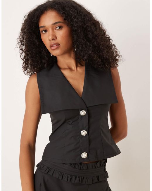 Sister Jane Black Open Collar Diamante Waistcoat