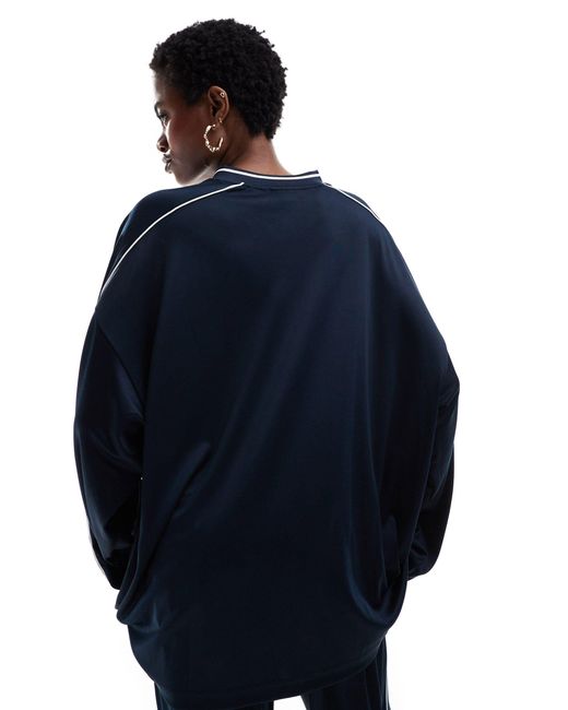 Weekday Blue Co-ord Shiny Jersey Oversized V-neck Sweatshirt
