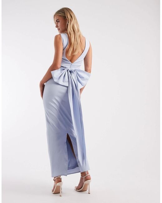 tfnc blue bridesmaid dress TFNC Bridesmaid satin halterneck pleat detail maxi dress in blue