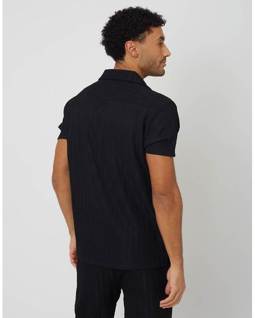 Brave Soul Blue Textured Revere Collar Shirt for men