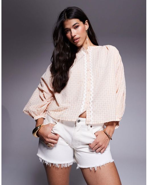River Island Gray Gingham Blouse