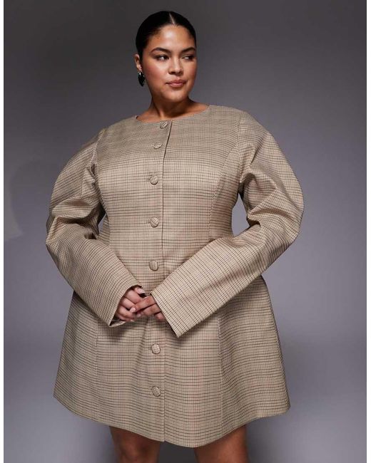 ASOS Brown Curve Button Down Sculpted Mini Dress With Cocoon Sleeves