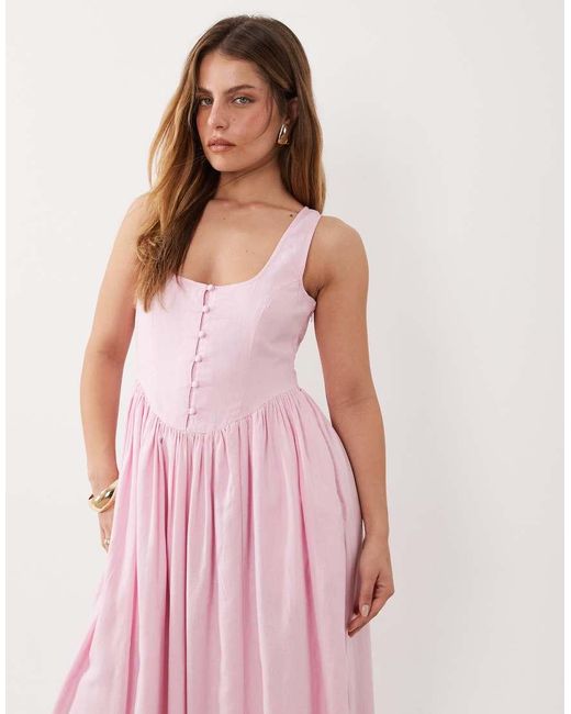 Nobody's Child Petite Pink Cora Cotton Bodice Detail Sleeveless Midi Dress