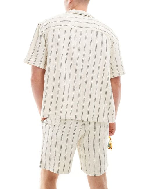 Pull&Bear White Striped Co-ord Shirt for men