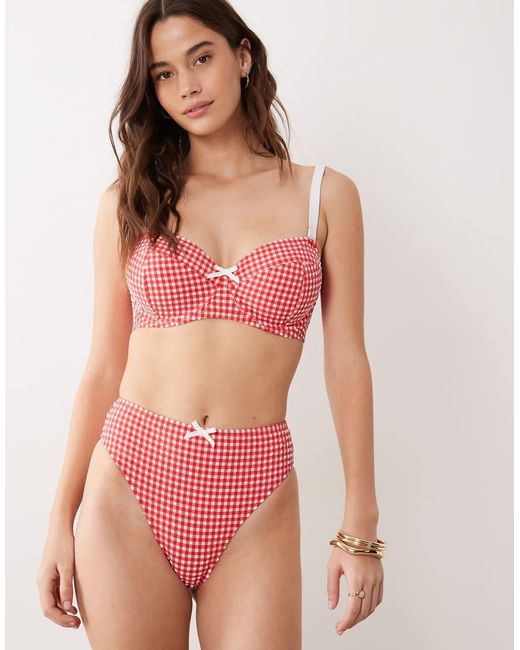 Peek & Beau Red Underwire Bikini Top With Bow Detail