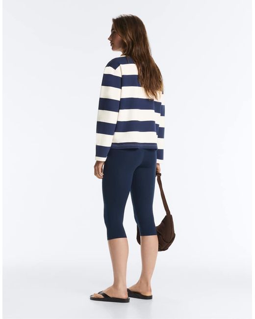 Oysho Blue Jacquard Piqué Polo Shirt