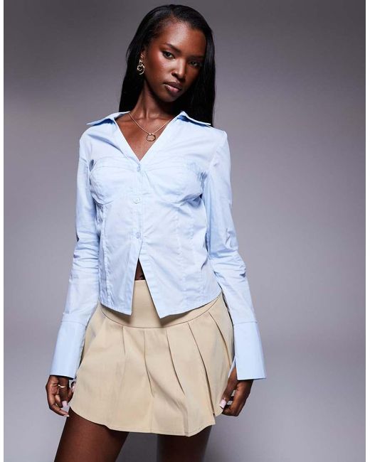 Princess Polly Blue Cartwright Buckle Detail Pleated Mini Skirt