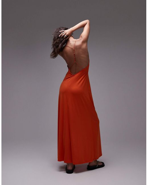 Robe longue à bretelles fines et dos échancré TOPSHOP en coloris Red