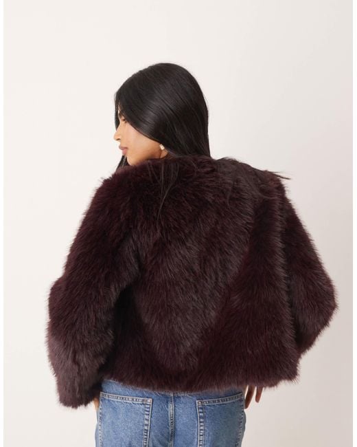 Threadbare Brown Faux Fur Collarless Jacket