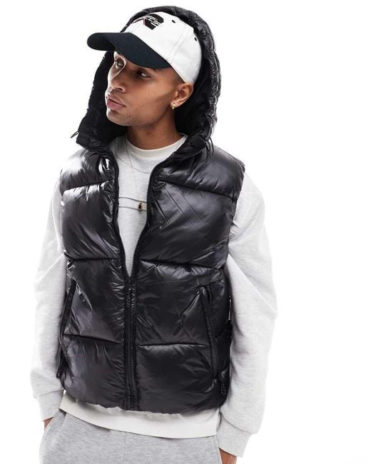 Bershka Black Faux Leather Gilet for men