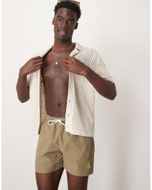 Calvin Klein Natural Drawstring Logo Swim Shorts for men