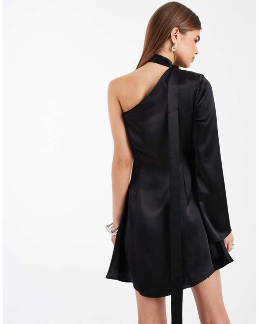 ASOS Black Satin Scarf Angel Sleeve Mini Dress