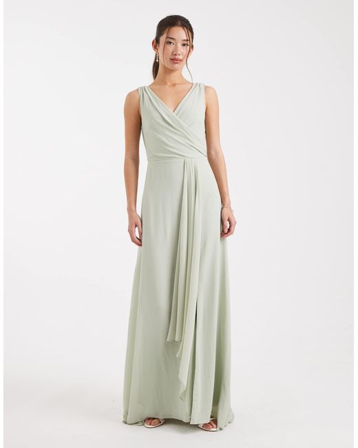 TFNC London Women's White Bridesmaid Yida Chiffon Wrap Top Draped Maxi Dress