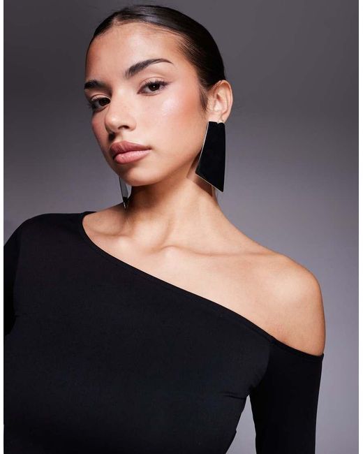 GOOD AMERICAN Gray Weightless Sculpted Off Shoulder Long Sleeve Top