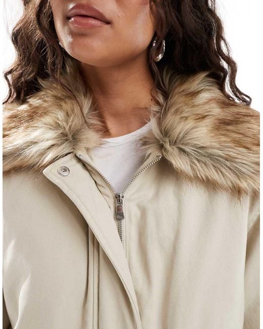 Miss Selfridge Natural Faux Fur Collar Parka