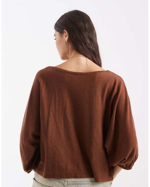 ASOS Brown Asos Deisgn Knitted Oversized Jumper With Blousib Sleeves