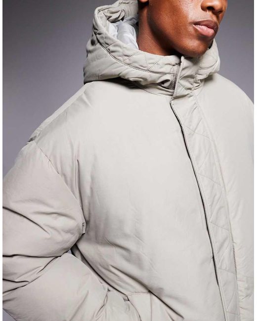 Piumino Oversize Color Pietra Con Cappuccio E Coulisse di ASOS in Natural da Uomo