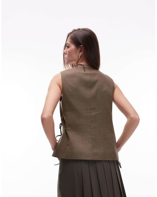 TOPSHOP Brown Tie Side Waistcoat