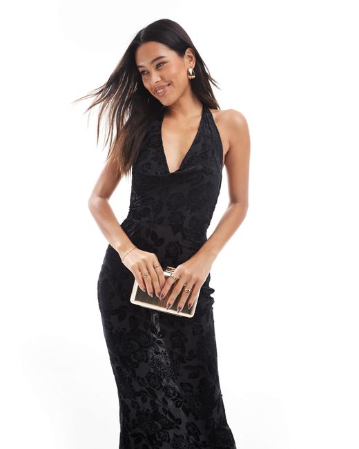 TFNC London Jersey Velvet Devore Maxi Dress in Black | Lyst