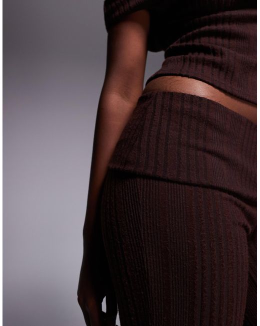 ASOS Brown Co-Ord Brushed Rib Straight Leg Trousers With Foldover Waist