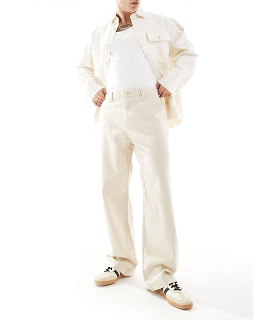 Only & Sons White baggy Fit Linen Trousers for men