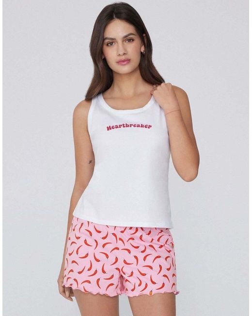 Tezenis White Printed Cotton Camisole