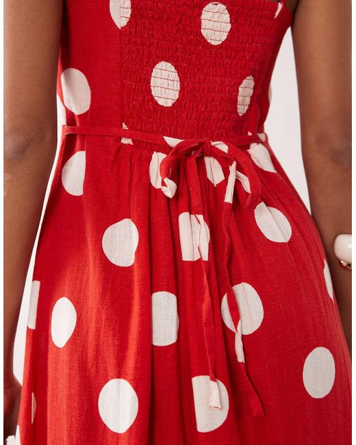 Nobody's Child Red Maddy Linen Rich Smocked Back Cami Midi Dress
