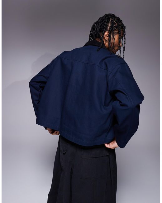 ASOS Blue Oversized Harrington Jacket With Cord Collar for men