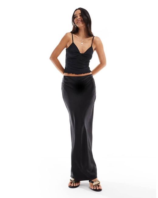 4th & Reckless Black Satin Column Maxi Skirt