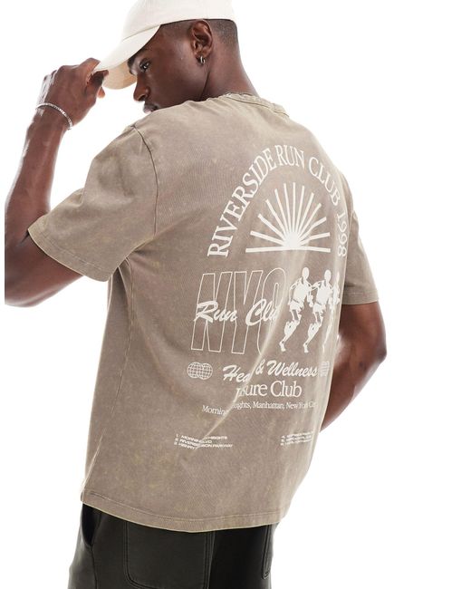 T-shirt oversize slavato con stampa "leisure club" sul retro e sul petto di ASOS in Blue da Uomo