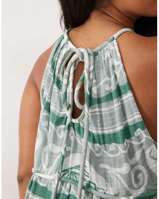 ASOS Green Asos Design Curve Halter Neck Tiered Mini Sundress With Chunky Binding