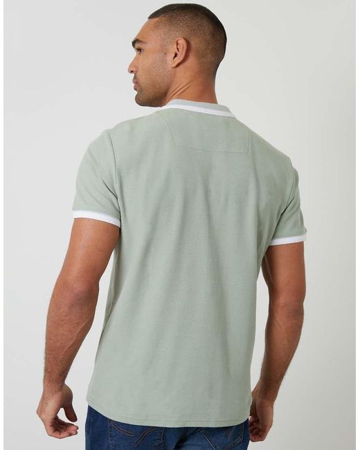 Threadbare Green Cotton Tipping Collar Quarter Zip Pique Polo Shirt for men