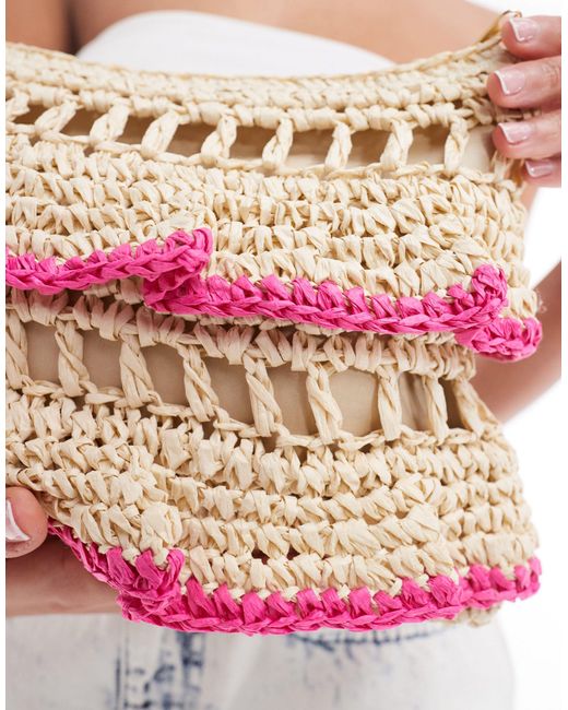 South Beach Pink Crochet Ruffle Clutch Bag