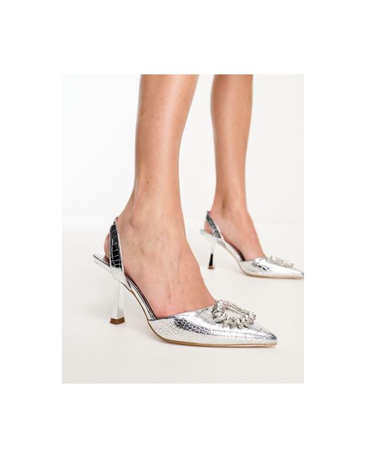 Simmi london - becki - chaussures ornementées effet croco à talon et bride arrière - argent métallisé SIMMI en coloris White
