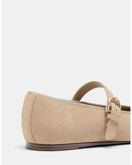 Stradivarius Natural Leather Toecap Ballerina Flats