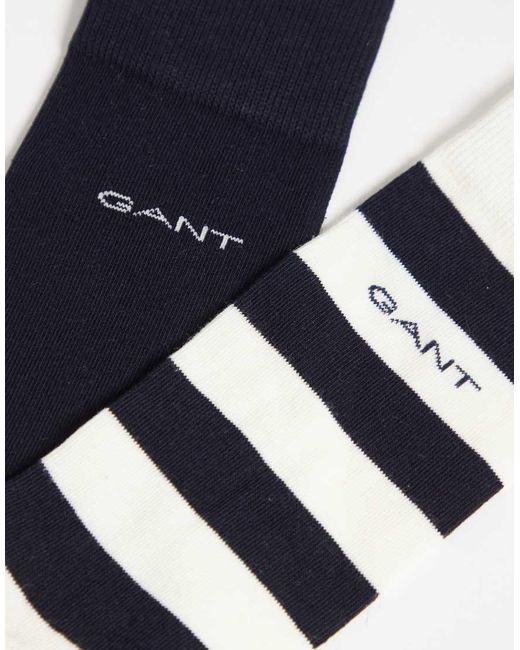 Gant Blue 2-Pack Barstripe And Solid Socks for men