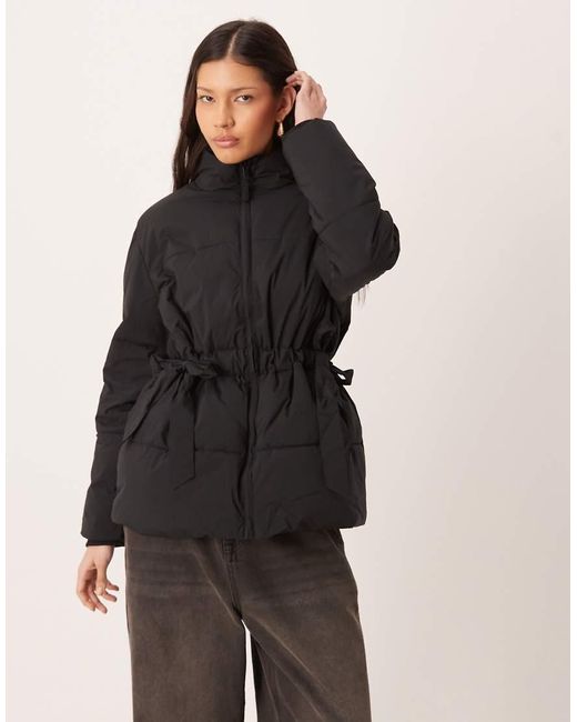 Nobody's Child Black Funnel Neck Tie Side Padded Coat