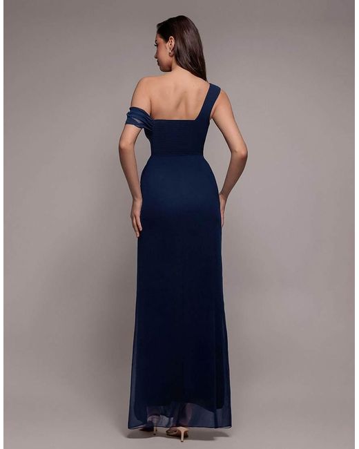 Goddiva Blue One Shoulder Cowl With Bow Detail Maxi Dress