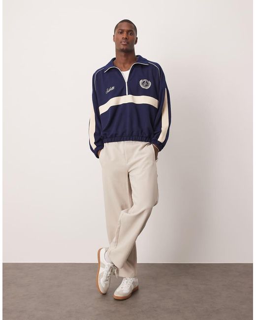 ASOS Oversized Trui Met Verlaagde Schouders En Print in het Blue voor heren