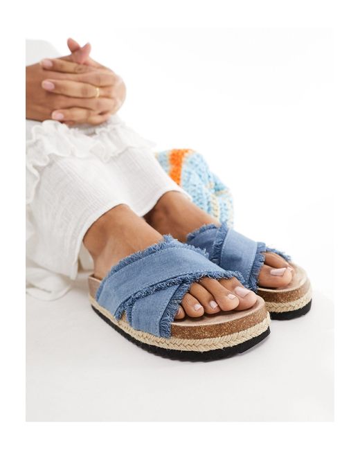 ASOS White – jessie – espadrilles-sandalen aus denim mit überkreuzten riemen und flacher plateausohle