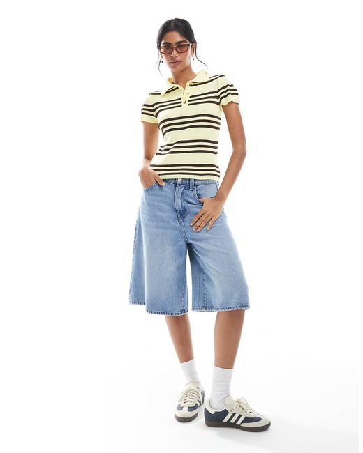 ASOS Fijngebreide Rugbytop Met Korte Mouwen En Strepen in het White
