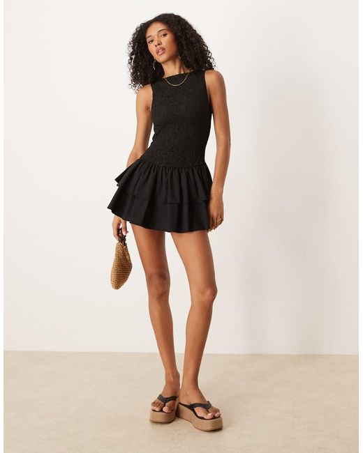 ASOS Black Lace Bodice Mini Dress With Poplin Skirt