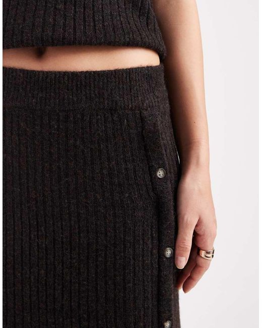 Vero Moda Black Ribbed Knit Button Side Midi Skirt