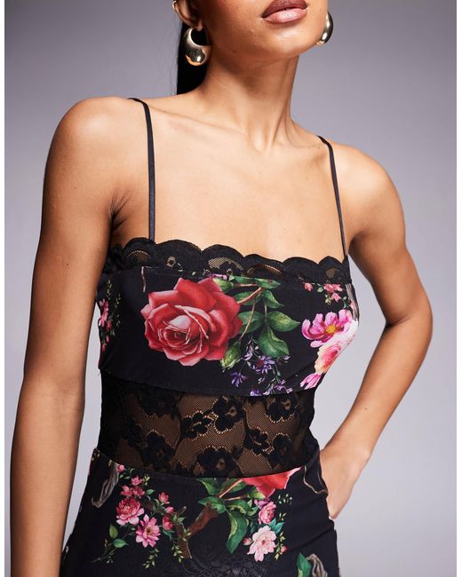 AFRM Lace Panel Midi Dress in Black