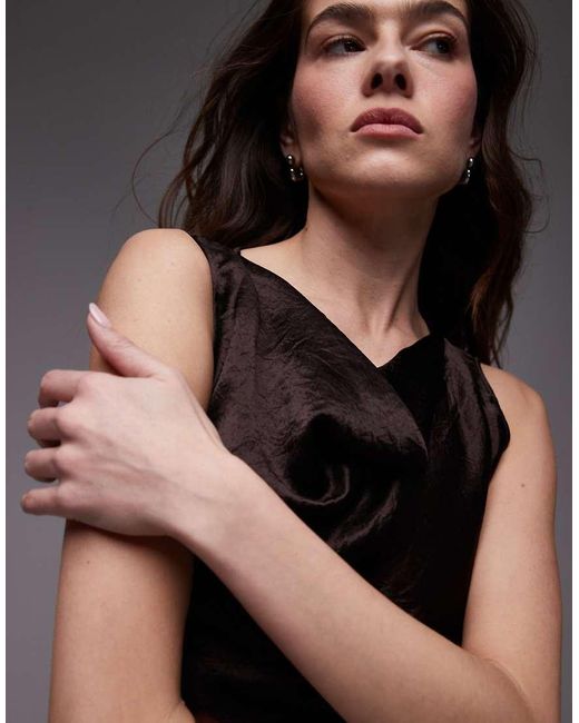& Other Stories Gray Sleeveless Satin Midaxi Dress With Drape Detail And Thigh Split