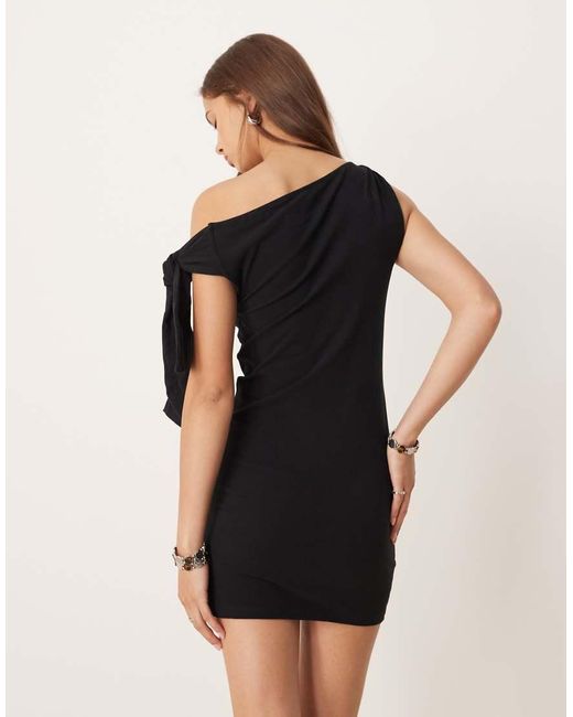 ASOS Blue One Shoulder Tie Knot Detail Mini Dress
