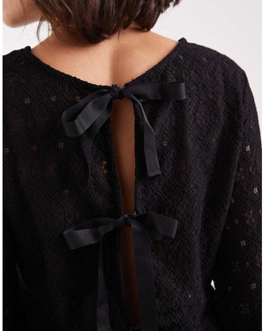 Object Top Van Jersey Kant Met Peplum Zoom En Gestrikte Achterkant in het Blue